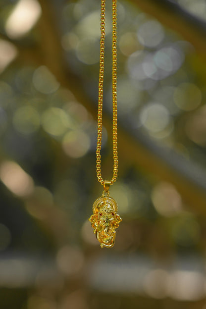 Ganesha Pendant With Snake Chain (Gold)